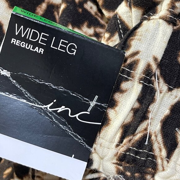 New INC Global Traveler Pants Wide Leg Size L Large Linen Blend Black Cream - Picture 3 of 10